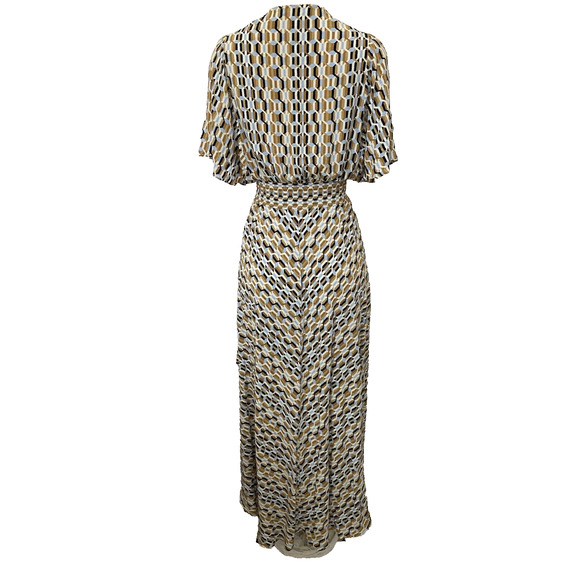 MAJE Rachelli Shirred Printed Crepe De Chine Midi Dress Light Blue Beige… - Picture 8 of 11